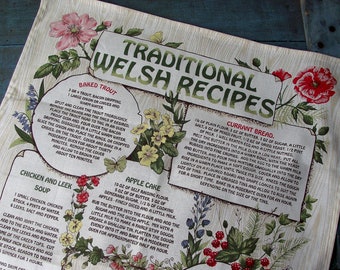 Vintage Vista Traditional Welsh Recipes Tea Towel , English Country Kitchen , Farmhouse Decor