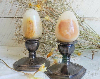 Polished Marble Eggs , Vintage Pair of Stone Eggs , Easter Spring Home Decor