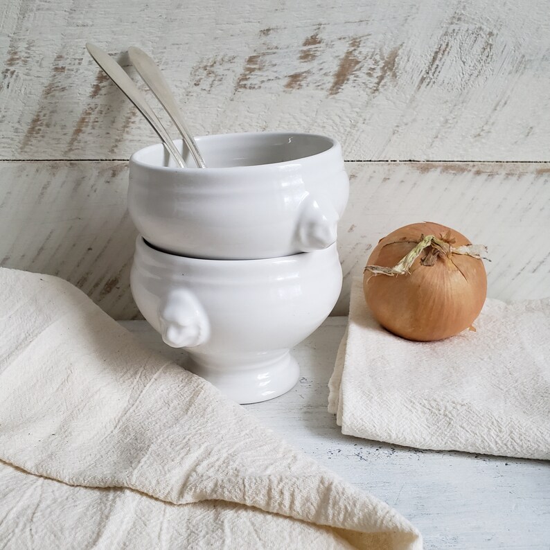 French Lion Head Soup Bowls White Ironstone French Onion Etsy