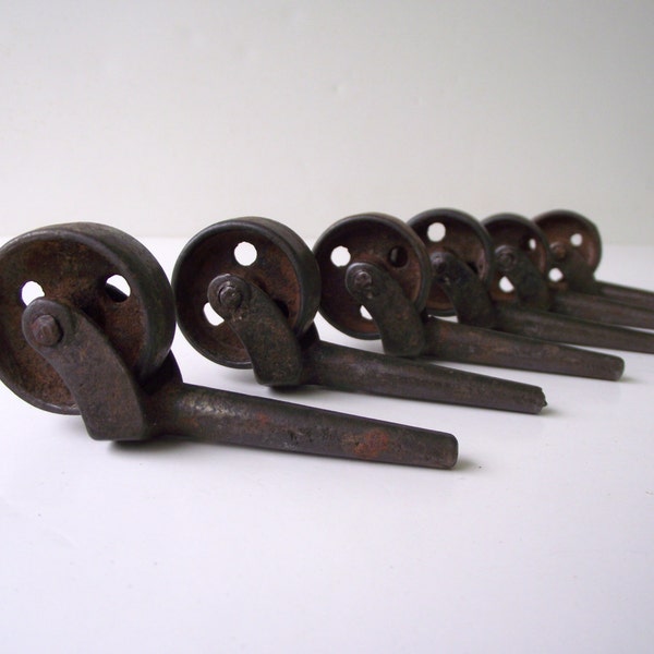 Metal Caster Wheels Set of 6 Furniture Stem Casters Salvaged Industrial  Assemblage Art Steampunk Rusty Vintage