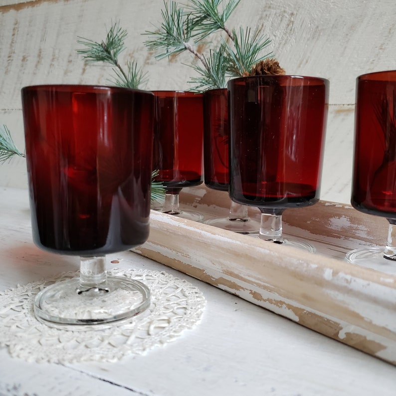 Red Luminarc Aperitif Glasses , Set of 6 Vintage Ruby Glasses by Verrerie D'Arques France , Red French Stemware Holiday Table Decor image 3