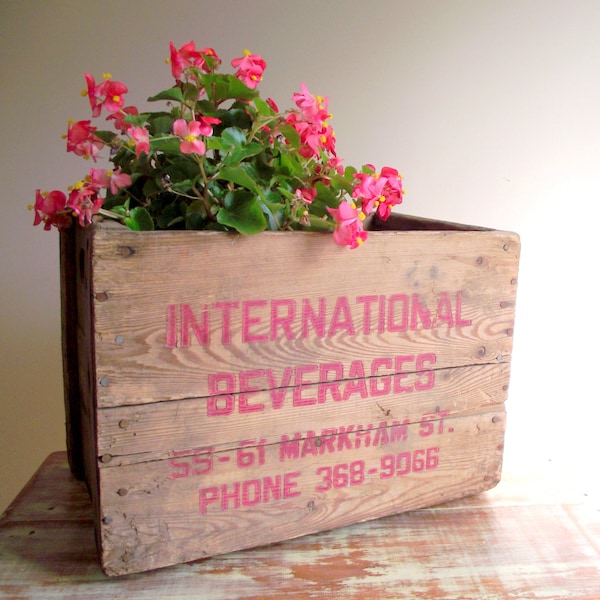 Wood Crate Box, Wooden Vintage Rustic Industrial Decor, Primitive Storage Container Planter Box