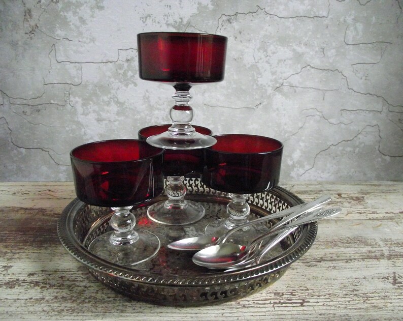 Ruby Red French Glass Compote Dessert Dishes Luminarc Etsy