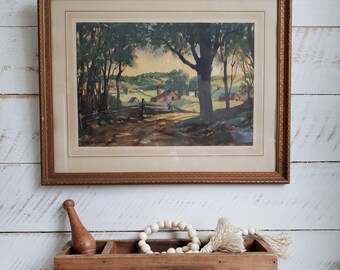 H C Wolcott Print Titled Bristol , Vintage Framed Litho Farmhouse Print by Hudson Valley Artist Harold Wolcott