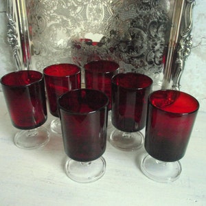 Red Luminarc Aperitif Glasses , Set of 6 Vintage Ruby Glasses by Verrerie D'Arques France , Red French Stemware Holiday Table Decor image 4