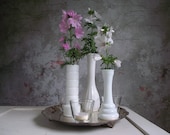 Milk Glass Vases , Set of 3 Art Deco Style White Bud Vases , Vintage Centerpiece Wedding Decor , Cottage Chic Vase Decor