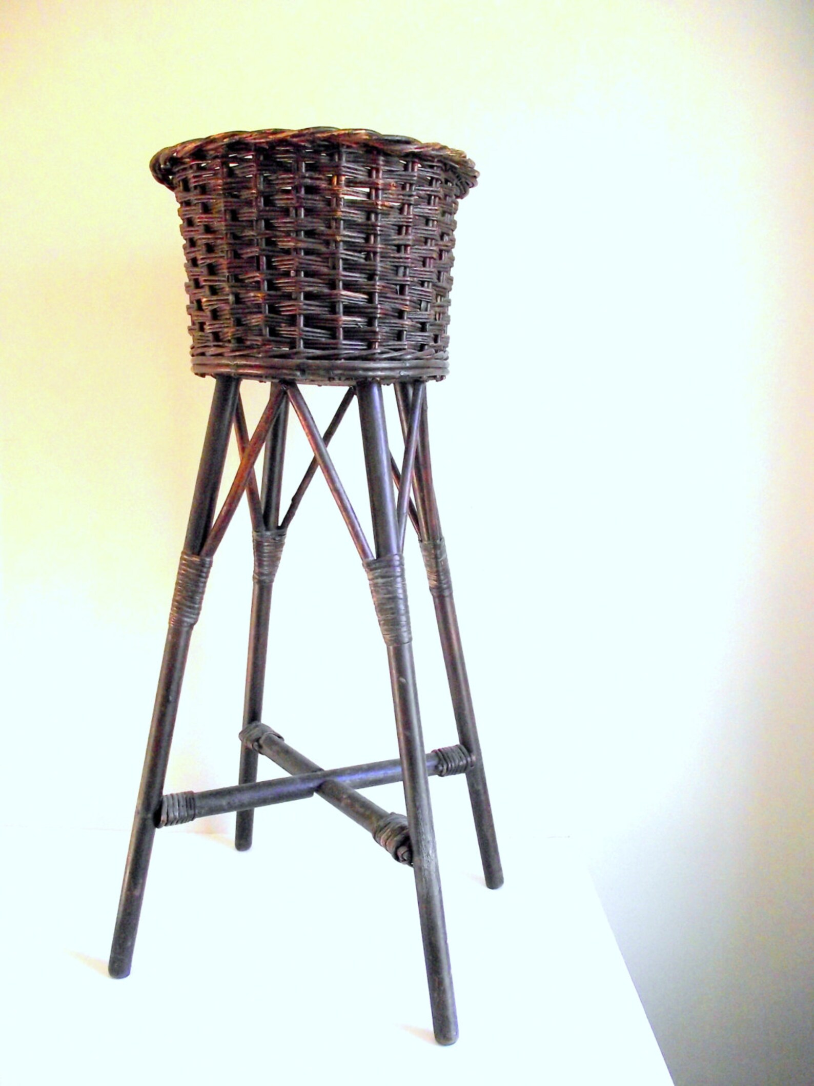 Wicker Planter Stand 1930s Woven Wicker Basket Plant Stand Etsy