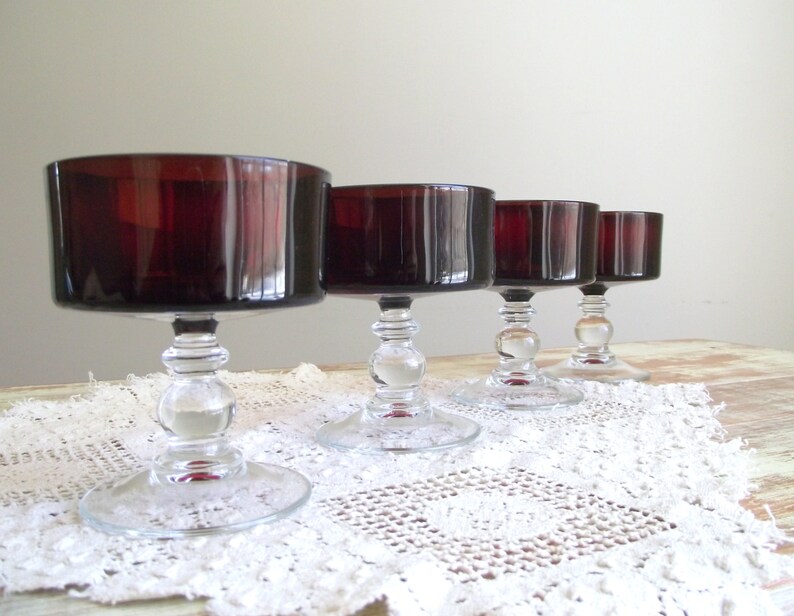 Ruby Red French Glass Compote Dessert Dishes Luminarc Etsy