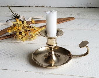 Brass Chamberstick Candle Holder ,  Vintage Brass Candlestick Holder , Bedside Table Decor