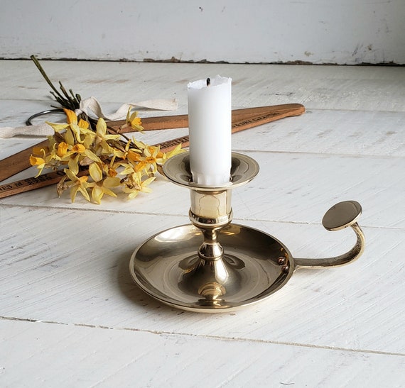 Vintage Brass Candle Holder Chamberstick With Handle Candlestick
