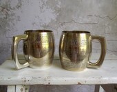 Engraved Metal Barrel Mugs , Pair of Barrel Beer Steins , 1 Pint India Tankards  , Metal Beer Mugs , Barware Decor