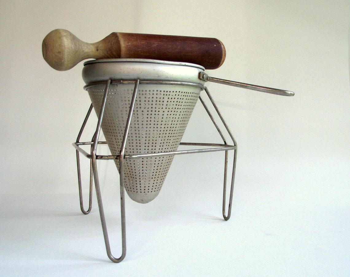 Vintage Chinois Strainer / Aluminum Colander Cone Metal Stand Etsy