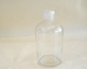 Vintage Corning Glass Apothecary Bottle: Round Clear Vase, Made in USA