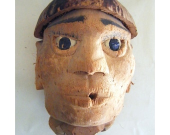 Vintage Carved Coconut Head Hawaii Philippines 1960s Sculpture Tiki Decor Island Living Artifact