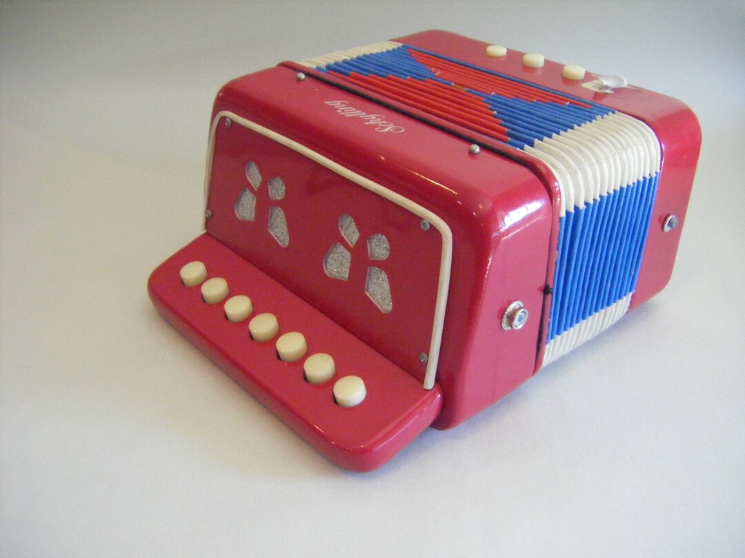 Vintage Schylling Red Accordion Music Children Musical Instrument Piano