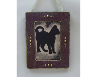 Black Cat Silhouette Antiqued Mirror, Shabby Chic Cottage Decor