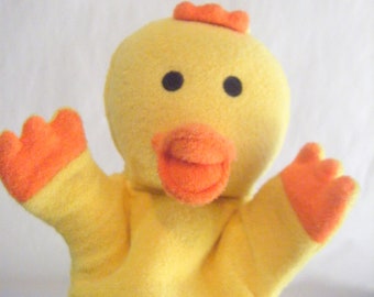 Vintage Yellow Baby Duck Chick Hand Puppet Plush Pups Puppet Show Stuffed Animal Make Believe Collectible