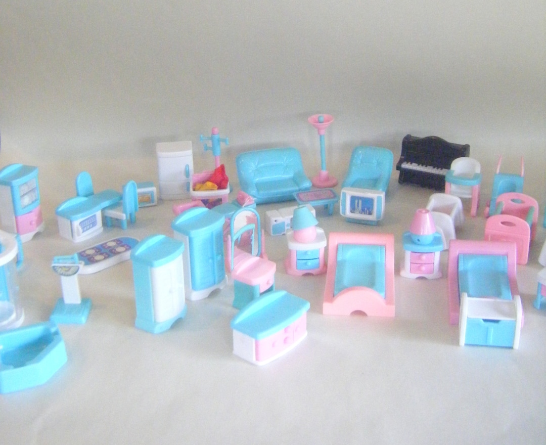 Vintage Doll House Furniture Set Plastic Retro Style Collectible Miniature  Furniture