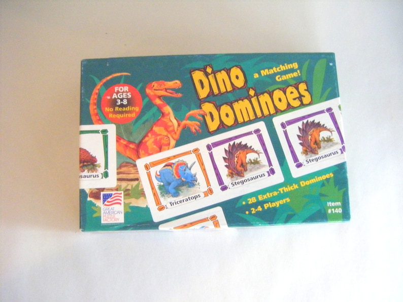 Vintage Dinosaur Dominoes Game Toy Children Play Kids Parenting Education Teacher TableTop