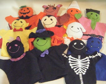Vintage Halloween Puppets Set of 11  Puppet Show  Make Believe Collectible