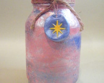 Handmade Paper Mache Vase: Upcycled Glass, Starburst Medallion
