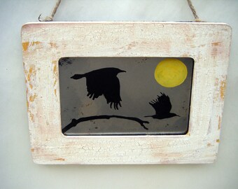 Raven & Harvest Moon Antiqued Mirror - Rustic Fall Decor