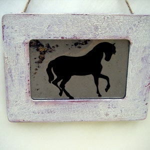 Equestrian Horse Silhouette Antiqued Mirror in Distressed Barn Red Rustic Frame Country Chic Cottage Farm Ranch Stallion Horseback Western image 1