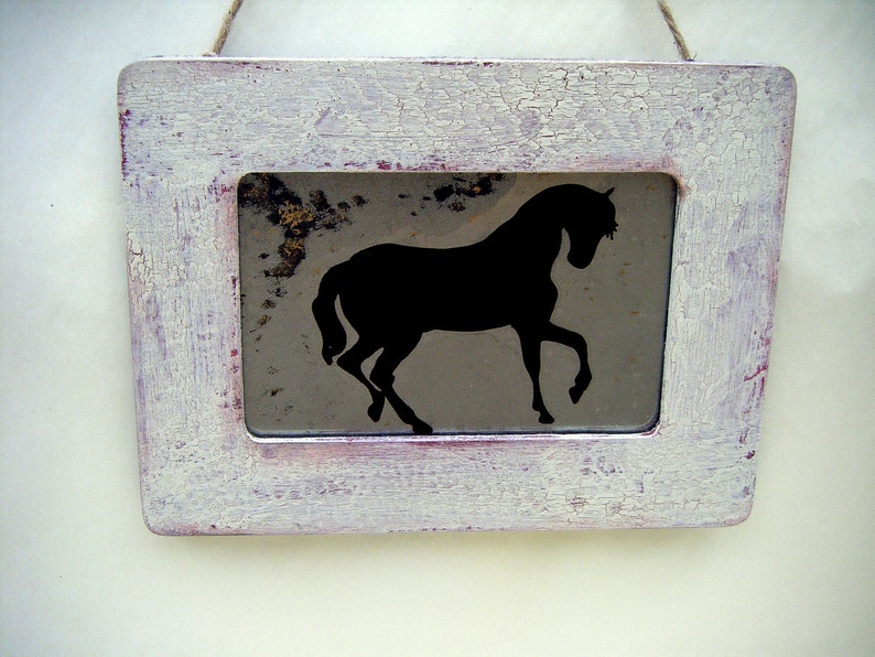Equestrian Horse Silhouette Antiqued Mirror in Distressed Barn Red Rustic Frame Country Chic Cottage Farm Ranch Stallion Horseback Western image 1