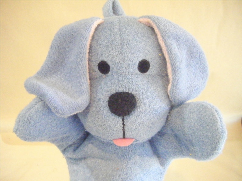 Vintage Blue Puppy Dog Hand Puppet Plush Pups Puppet Show Stuffed Make Believe Collectible image 1