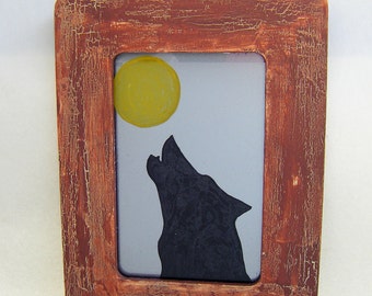 Howling Wolf Mirror Art: Distressed Rustic Frame, Country Cottage Decor