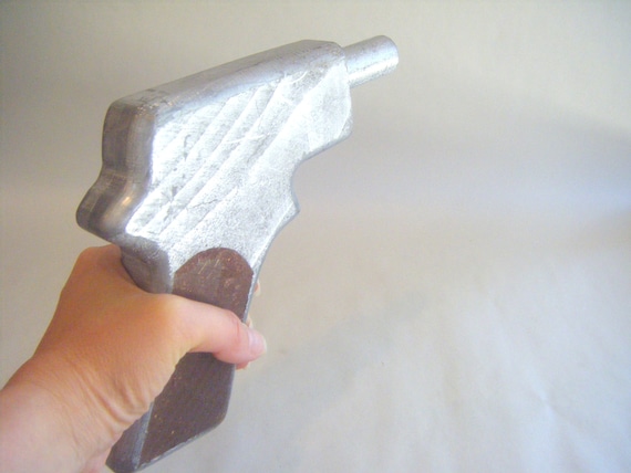 Handmade Wood Toy Gun With Silencer Pistol Silver Children Etsy