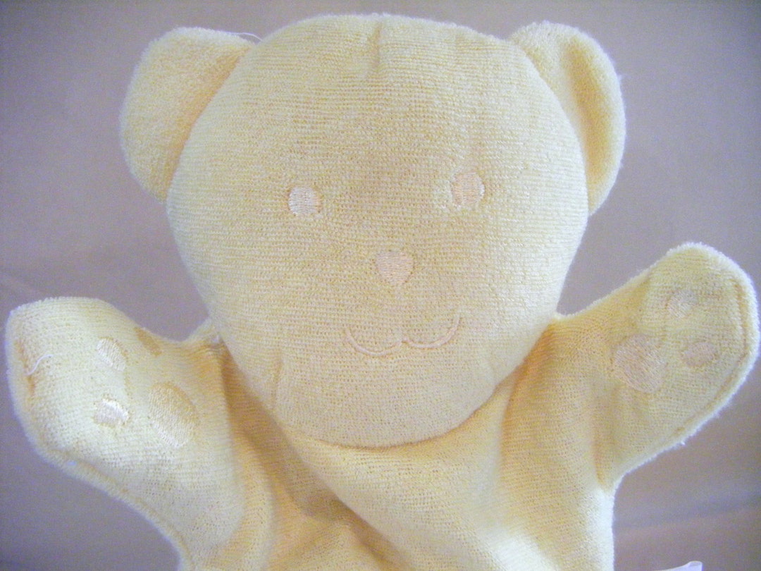 Vintage Yellow Teddy Bear Hand Puppet Plush Pups Toy Children Play