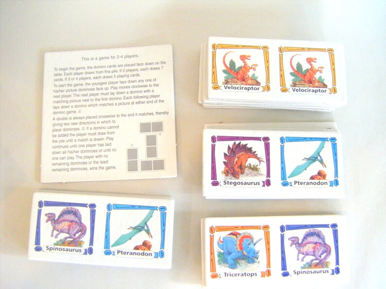 Vintage Dinosaur Dominoes Game Toy Children Play Kids Parenting Education Teacher TableTop