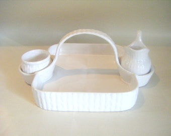 Vintage White Ceramic Berry Basket: Farmhouse Cottage Centerpiece