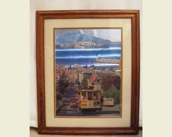 Vintage San Francisco Trolley Cable Car Bay Area California Art Framed 1960s/1970s