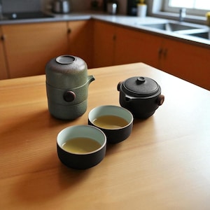 Rustic Japanese Tea Set: Ceramic Teapot & Cups - Zen Gift
