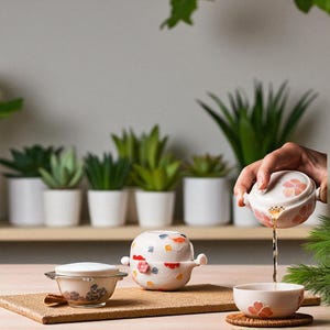 Charming Ceramic Travel Tea Set – Japanese Style Teapot & Cup – Portable Compact Teaware – Gift for Tea Lovers – Handmade Pottery