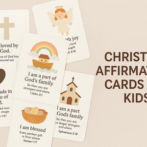 Cartões de Afirmação Cristã para Crianças | Versículos Bíblicos para Imprimir | Cartões de Parede 4x6 Baseados na Fé | Cartões de Leitura das Escrituras | Download Digital