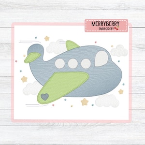 Lovely Plane Embroidery Design - Instant Download Digital File for Machine Embroidery -  Pattern for Baby, Nursery Decor (PES DST JEF)