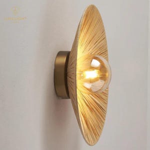 Handcrafted Minimal Rattan Sconce Globe Wall Lamp Bamboo Light Boho Decor - Artisan Made Home Lighting for a Rustic, Elegant