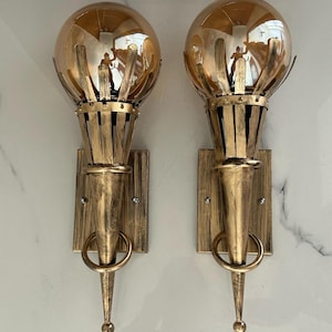 Set of 2 Antique torch shaped wall sconces light Torch Lamp Castle Lamp Wall Lamp Flame shape Forged Lamp Art Nouveau Home Decor Home Gift