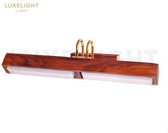 Handmade Sheesham Wood Wall Sconce: Tri-Color LED Vanity Light