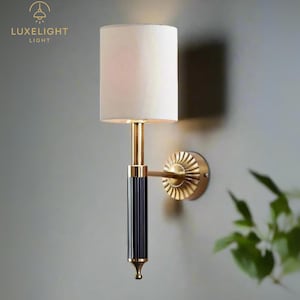 White Fabric Cylindrical Wall sconces Mid Century Antique Brass wall Light Vintage Wall Lamp Bedside Wall Light Aged Brass Wall Lighting
