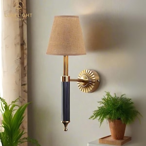 Antique Brass Wall Sconce: Mid-Century Modern Lighting with LED Bulb