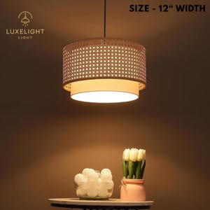 Handgewebte Cane Pendelleuchte - Natürlicher Boho Deckenlampenschirm | LED Deckenlampe | Chandelier Lamp Handmade Home Schlafzimmer Dekor, Café Lampe