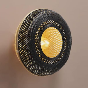 Black & Natural Rattan Globe Wall Sconce Handmade Bamboo Lamp Modern Rustic lamp Boho Wall decor