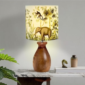 Handcrafted Mango Wood Table Lamp: Farmhouse Linen Shade, E14 LED Bulb
