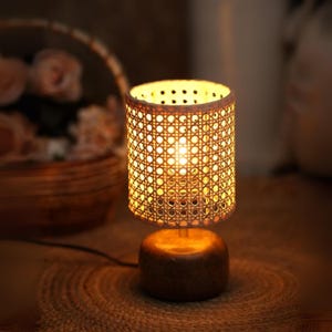 Bamboo Rattan table lamp , Wicker lamp , Boho lampshade , Minimalist wood lamp , Natural light ,  Bedside lamp , desk lamp , Home décor Gift