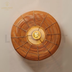 Globe shape Minimal Rattan Sconce Globe Wall Lamp Bamboo Light Boho Decor