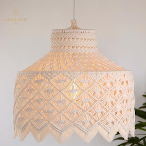 Macrame chandelier , Pendent Lamp, macrame lamp lighting, boho fringe chandelier lampshade lantern ceiling hanging decor, terrace hanging
